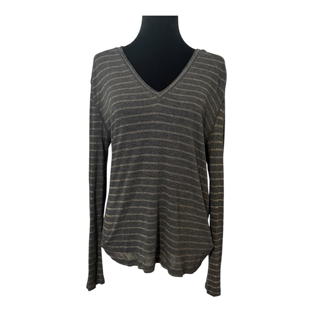 Rails Sami Charcoal Bronze V-Neck Long Sleeve Fitted Tee Size L EUC